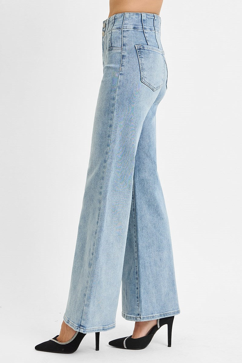 Risen Jeans - High Rise Wide Front & Back Dart Waist Jeans - PW21126 - SaltTree