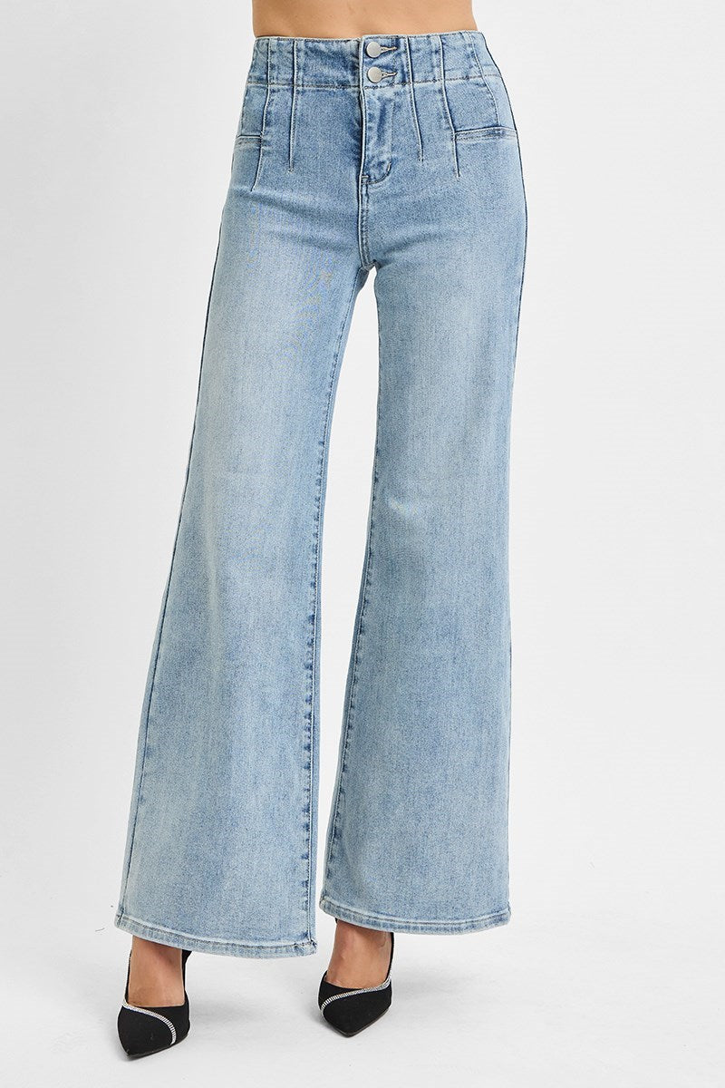 Risen Jeans - High Rise Wide Front & Back Dart Waist Jeans - PW21126 - SaltTree