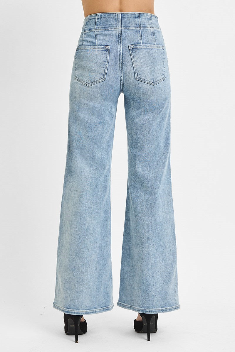 Risen Jeans - High Rise Wide Front & Back Dart Waist Jeans - PW21126 - SaltTree