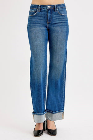 Risen Jeans - Tummy Control Mid Rise Wide Cuffed Jeans - PW21181