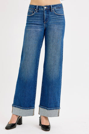 Risen Jeans - Tummy Control Mid Rise Wide Cuffed Jeans - PW21181