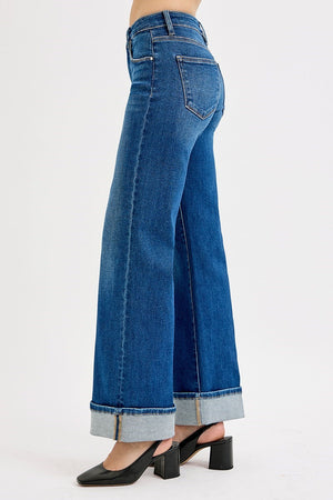 Risen Jeans - Tummy Control Mid Rise Wide Cuffed Jeans - PW21181