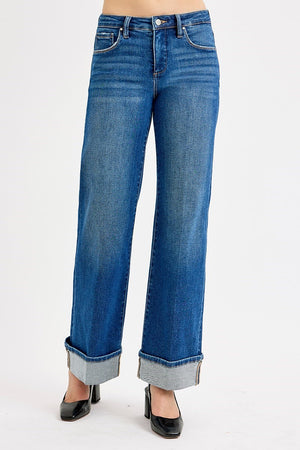Risen Jeans - Tummy Control Mid Rise Wide Cuffed Jeans - PW21181