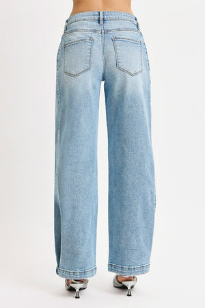 Risen Jeans - Mid Rise Fit Wide & Barrel Transferable Leg Snap Closed Hem Jeans - PW21255 - SaltTree