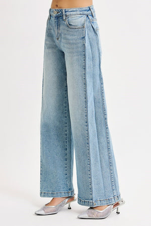 Risen Jeans - Mid Rise Fit Wide & Barrel Transferable Leg Snap Closed Hem Jeans - PW21255 - SaltTree