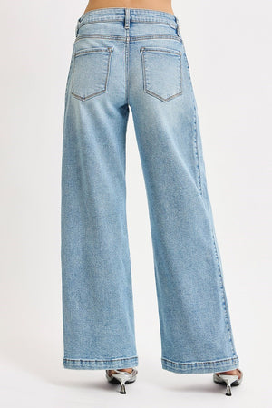 Risen Jeans - Mid Rise Fit Wide & Barrel Transferable Leg Snap Closed Hem Jeans - PW21255 - SaltTree