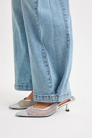 Risen Jeans - Mid Rise Fit Wide & Barrel Transferable Leg Snap Closed Hem Jeans - PW21255 - SaltTree