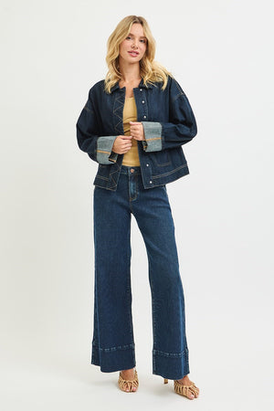 Risen Jeans - Mid Rise Fit Wide Leg Hem Jeans - PW21304