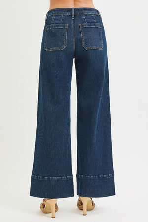 Risen Jeans - Mid Rise Fit Wide Leg Hem Jeans - PW21304