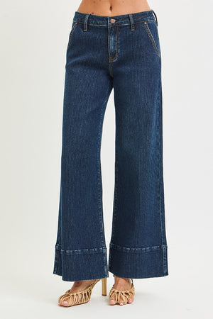 Risen Jeans - Mid Rise Fit Wide Leg Hem Jeans - PW21304