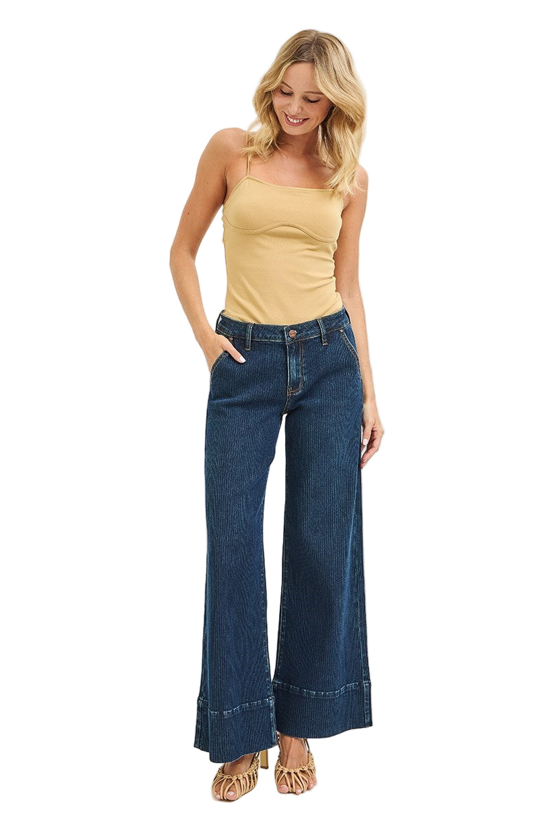 Risen Jeans - Mid Rise Fit Wide Leg Hem Jeans - PW21304 - SaltTree