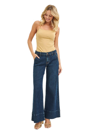 Risen Jeans - Mid Rise Fit Wide Leg Hem Jeans - PW21304