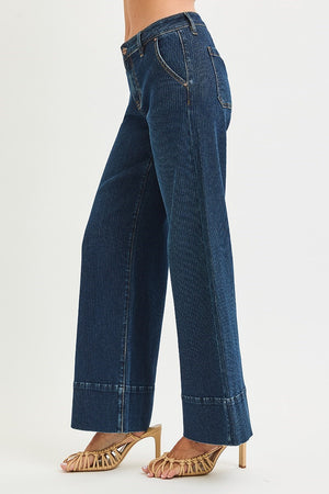 Risen Jeans - Mid Rise Fit Wide Leg Hem Jeans - PW21304