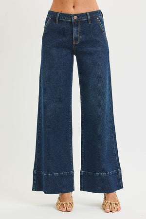 Risen Jeans - Mid Rise Fit Wide Leg Hem Jeans - PW21304