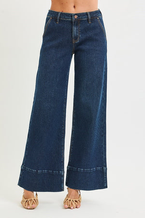 Risen Jeans - Mid Rise Fit Wide Leg Hem Jeans - PW21304