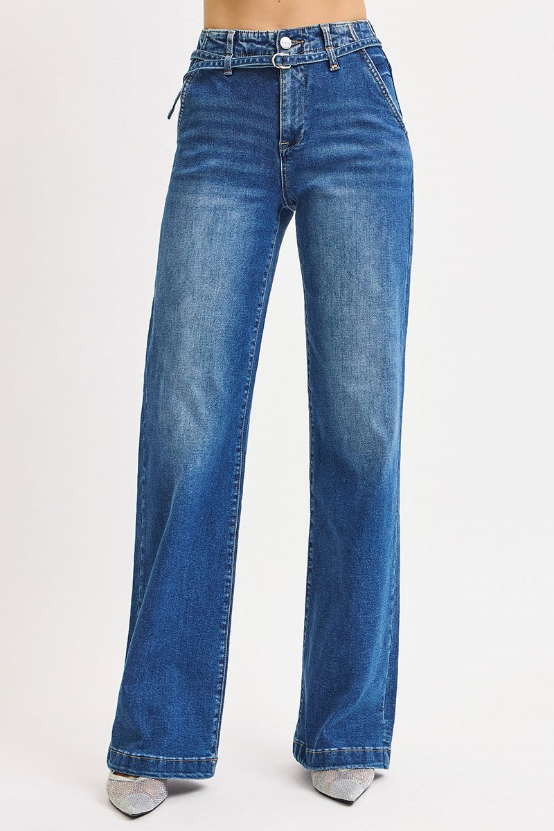 Risen Jeans - High Rise Wide Leg Belted Jeans - PW21361 - SaltTree