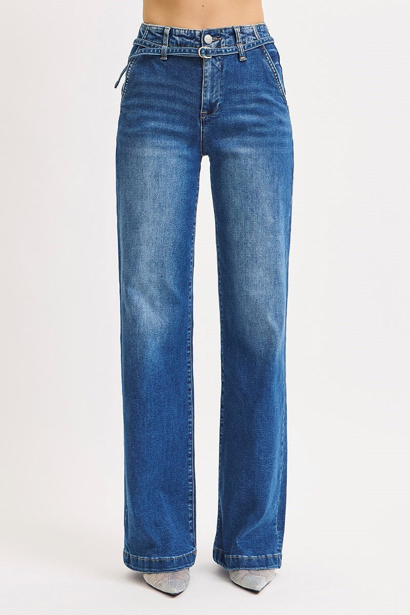 Risen Jeans - High Rise Wide Leg Belted Jeans - PW21361 - SaltTree