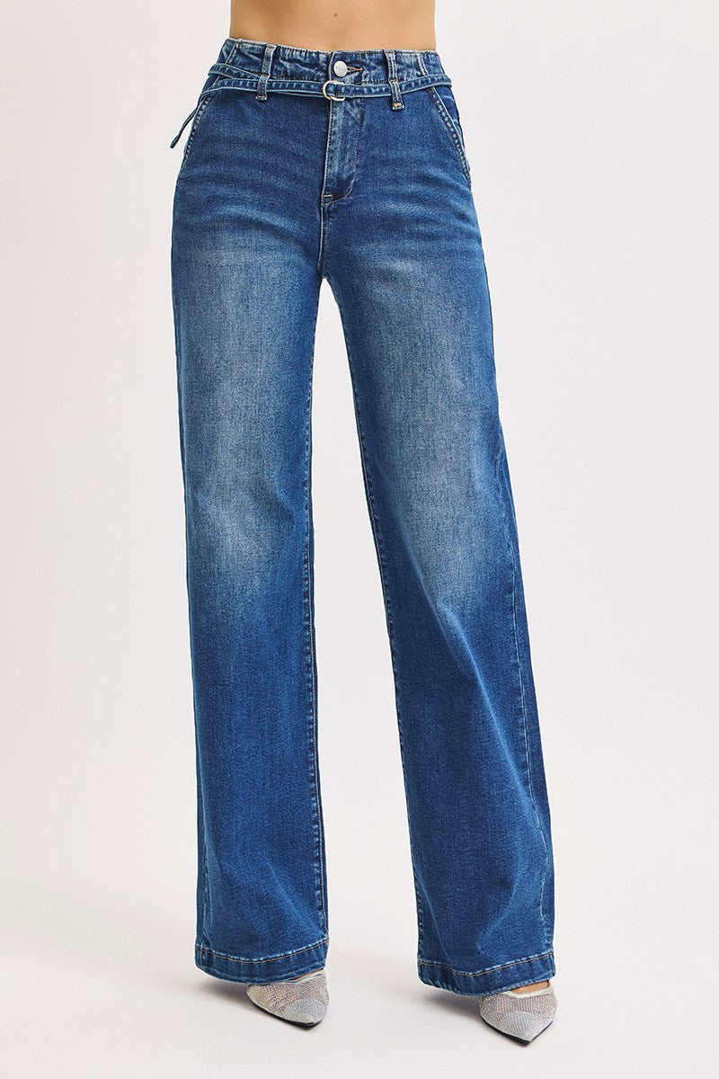 Risen Jeans - High Rise Wide Leg Belted Jeans - PW21361 - SaltTree