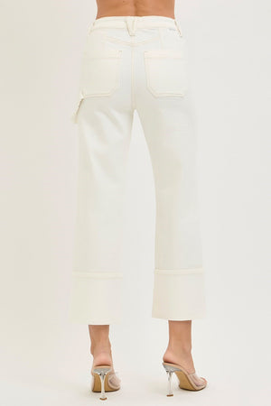 Risen Jeans - High Rise Straight Turn Up Cuffed Pants (27"-33" Inseam) - PW21412-SaltTree