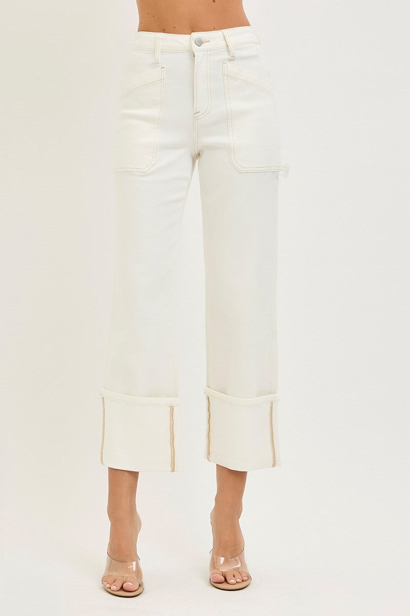 Risen Jeans - High Rise Straight Turn Up Cuffed Pants (27"-33" Inseam) - PW21412-SaltTree