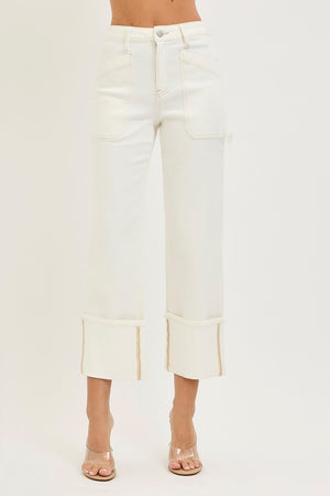 Risen Jeans - High Rise Straight Turn Up Cuffed Pants (27"-33" Inseam) - PW21412-SaltTree