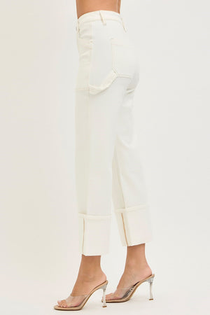 Risen Jeans - High Rise Straight Turn Up Cuffed Pants (27"-33" Inseam) - PW21412-SaltTree