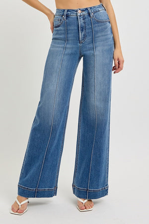 Risen Jeans - Tummy Control High Rise Ankle Wide Front Pintuck Jeans - PWA21011 - SaltTree