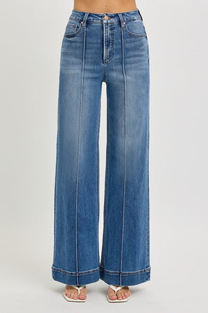 Risen Jeans - Tummy Control High Rise Ankle Wide Front Pintuck Jeans - PWA21011 - SaltTree