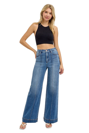 Risen Jeans - Tummy Control High Rise Ankle Wide Front Pintuck Jeans - PWA21011 - SaltTree