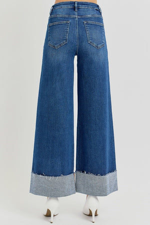 Rise Jeans - Tummy Control High Rise Crop Wide Cuffed Jeans - Plus Size - pwc21001x