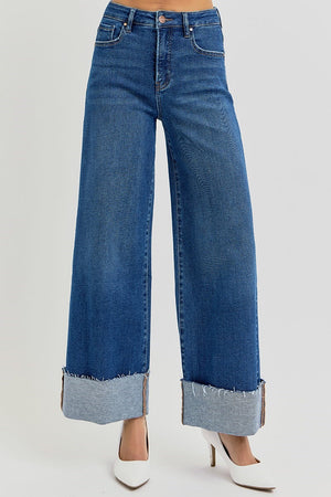 Rise Jeans - Tummy Control High Rise Crop Wide Cuffed Jeans - Plus Size - pwc21001x