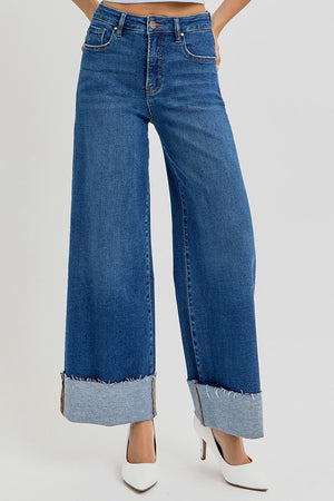 Rise Jeans - Tummy Control High Rise Crop Wide Cuffed Jeans - Plus Size - pwc21001x