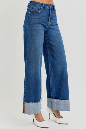 Rise Jeans - Tummy Control High Rise Crop Wide Cuffed Jeans - Plus Size - pwc21001x