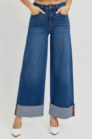 Rise Jeans - Tummy Control High Rise Crop Wide Cuffed Jeans - Plus Size - pwc21001x