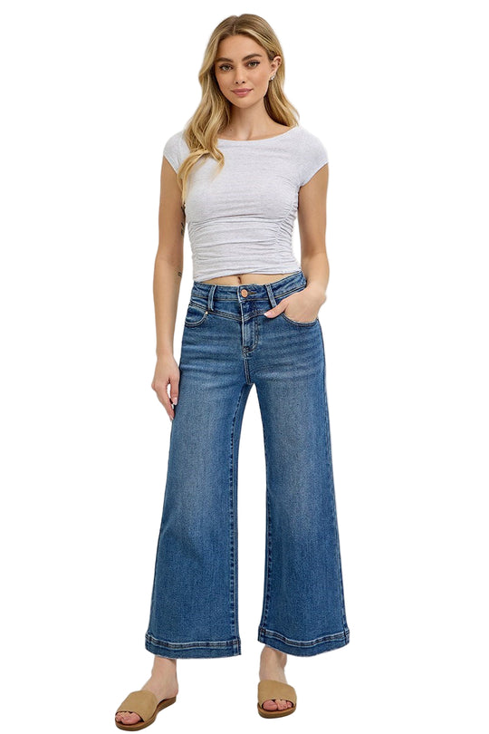 Risen Jeans - High Rise Crop Wide Front Yoke Detailed Jeans - PWC21059
