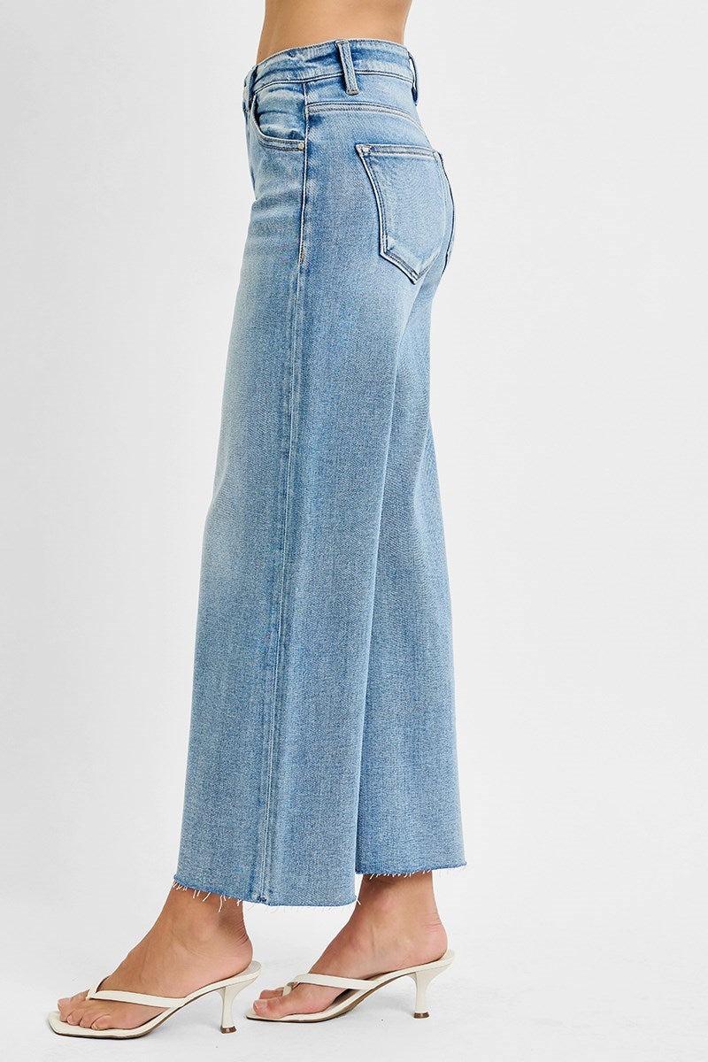 Risen Jeans - Mid Rise Crop Wide Raw Cut Hem Jeans - PWC21093L - SaltTree