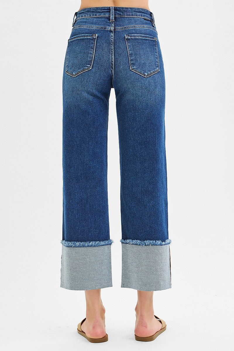 Risen Jeans - Mid Rise Crop Wide Cuffed Jeans - PWC21289D - SaltTree