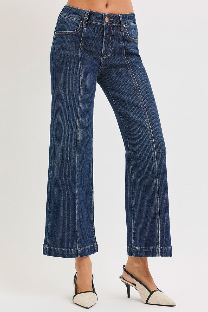 Risen Jeans - Mid Rise Crop Wide Front Seamed Detailed Jeans - PWC21302 - SaltTree