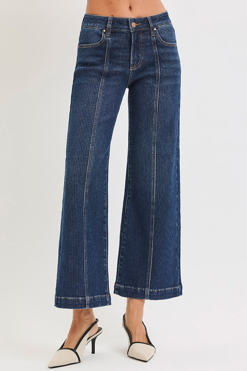 Risen Jeans - Mid Rise Crop Wide Front Seamed Detailed Jeans - PWC21302 - SaltTree