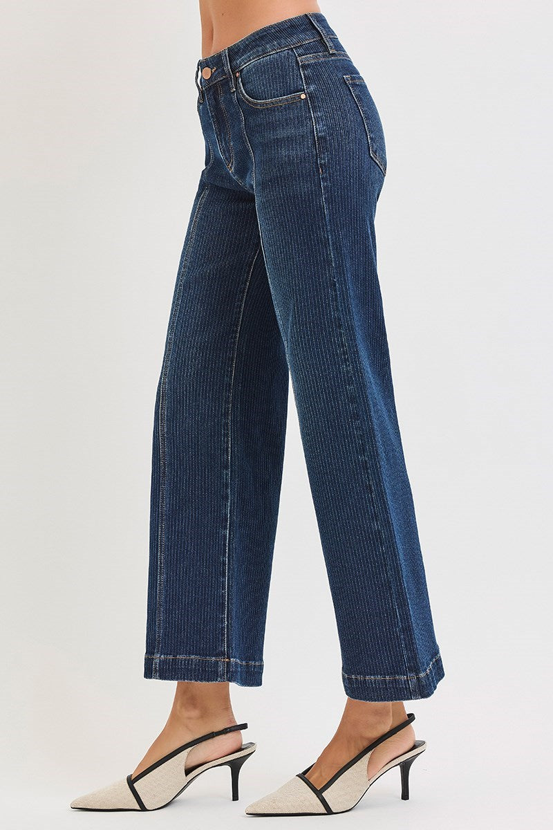 Risen Jeans - Mid Rise Crop Wide Front Seamed Detailed Jeans - PWC21302 - SaltTree