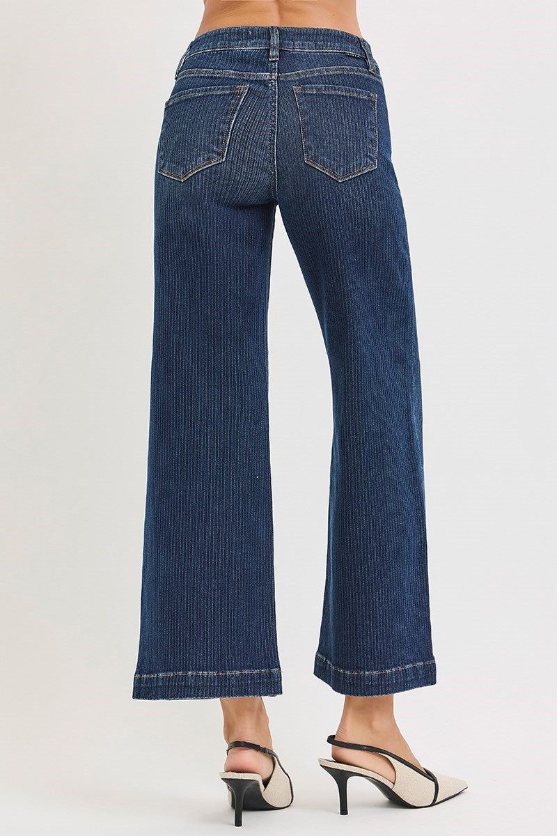 Risen Jeans - Mid Rise Crop Wide Front Seamed Detailed Jeans - PWC21302 - SaltTree