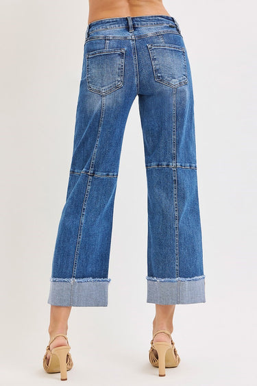 Risen Jeans - Slouchy Crop Wide Seam Detailed Jeans (27.5" Inseam) - PWC21406-SaltTree