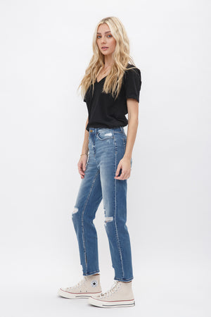 Mica Denim - Under The Table High Rise Ankle Straight W/ Slit Detail Jeans - MDP-T248