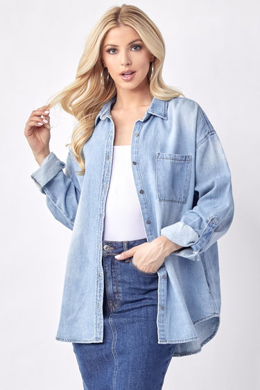 Risen Jeans - Oversized Denim Shirt - RDJ1136-SaltTree