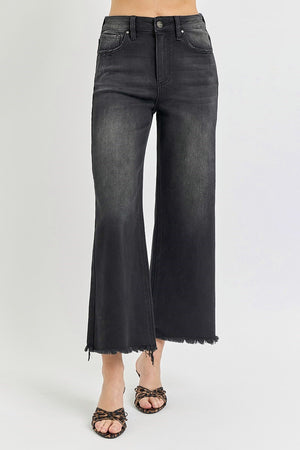 Risen Jeans - High Rise Frayed Ankle Wide Jeans - RDP1025 - SaltTree