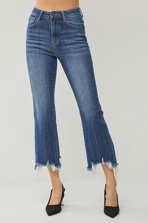 Risen Jean - High Rise Frayed Hem Ankle Flare Jeans - RDP1059 - SaltTree