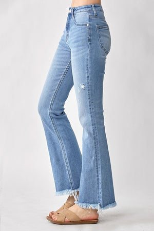 Risen Jeans - High Rise Vintage Frayed Hem Flare - RDP1277 - SaltTree