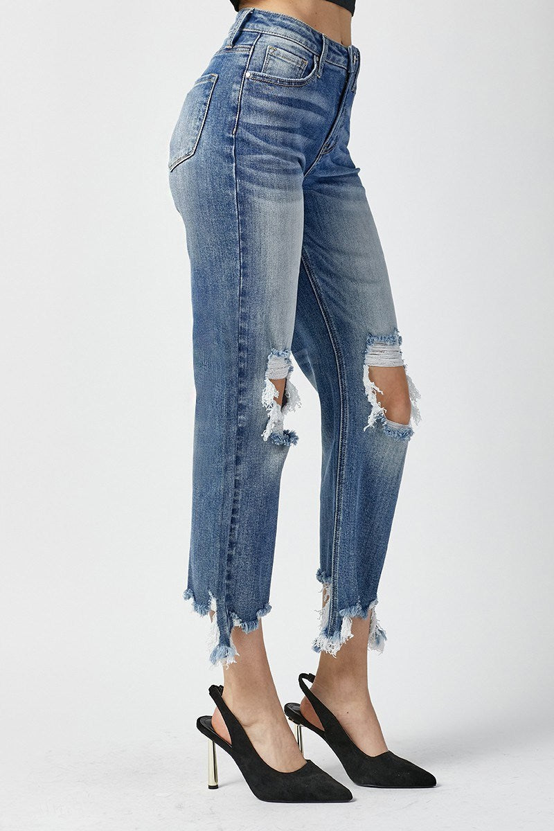 Risen Jean - High Rise Straight Crop Jeans - RDP5002 LightBlue / 24