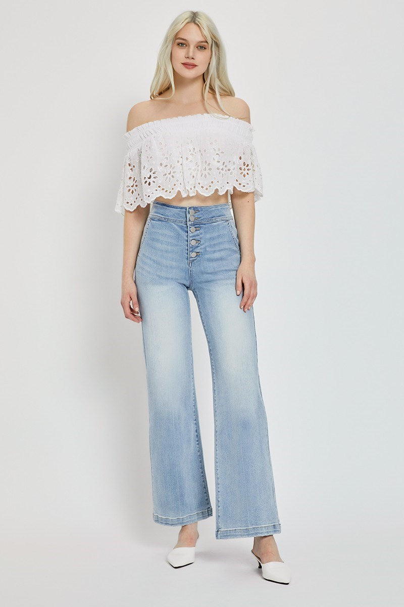 Risen Jeans - High Rise Wide Flare Jeans - RDP5248 - SaltTree