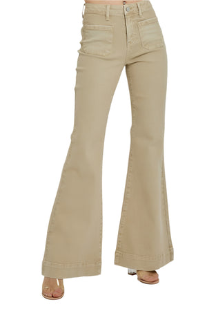 Risen Jeans - High Rise Front Patch Pocket Bell Bottom Pants - RDP5358 - SaltTree